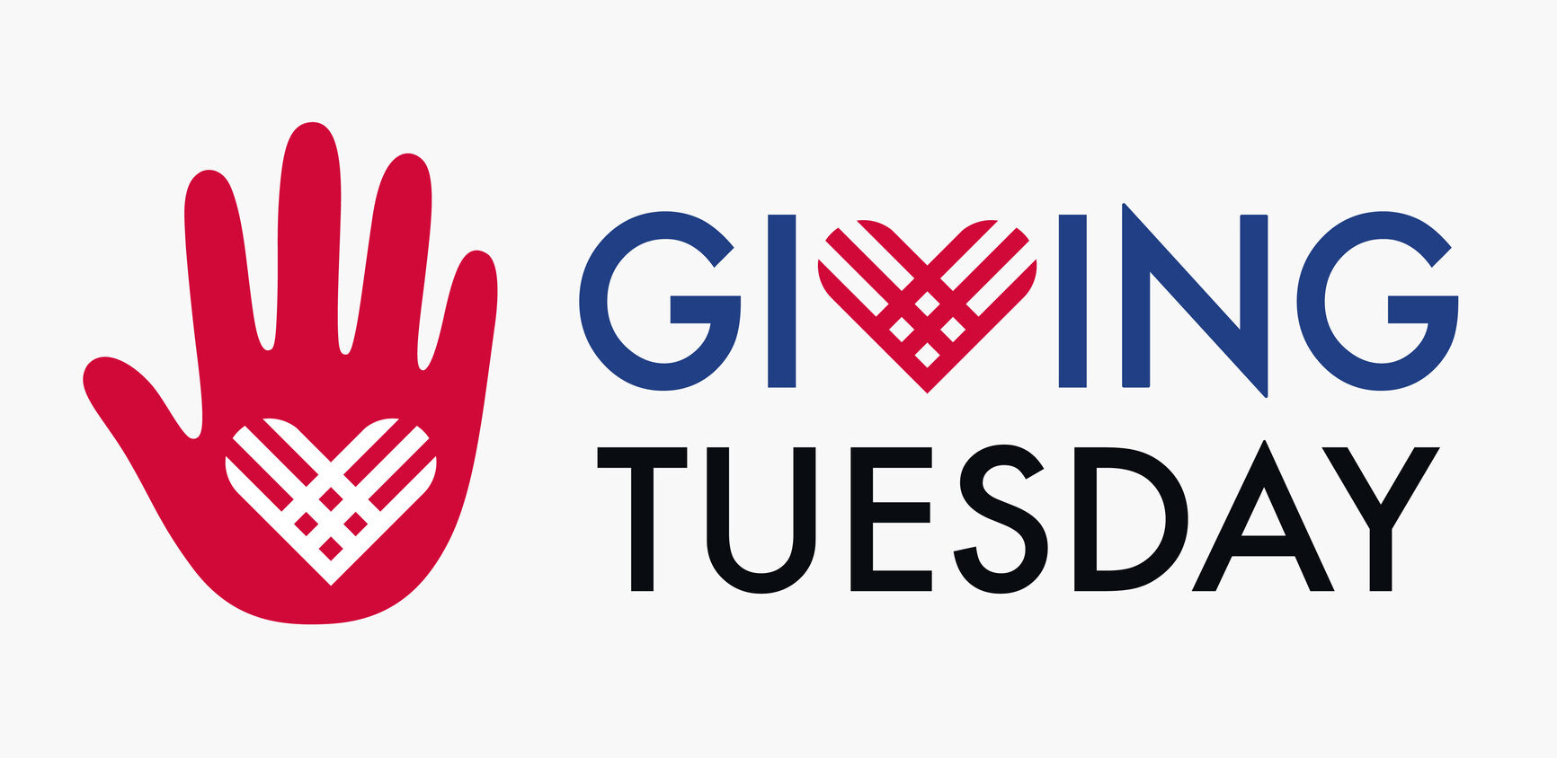 Giving Tuesday logo featuring helping hand with heart shape in palm.