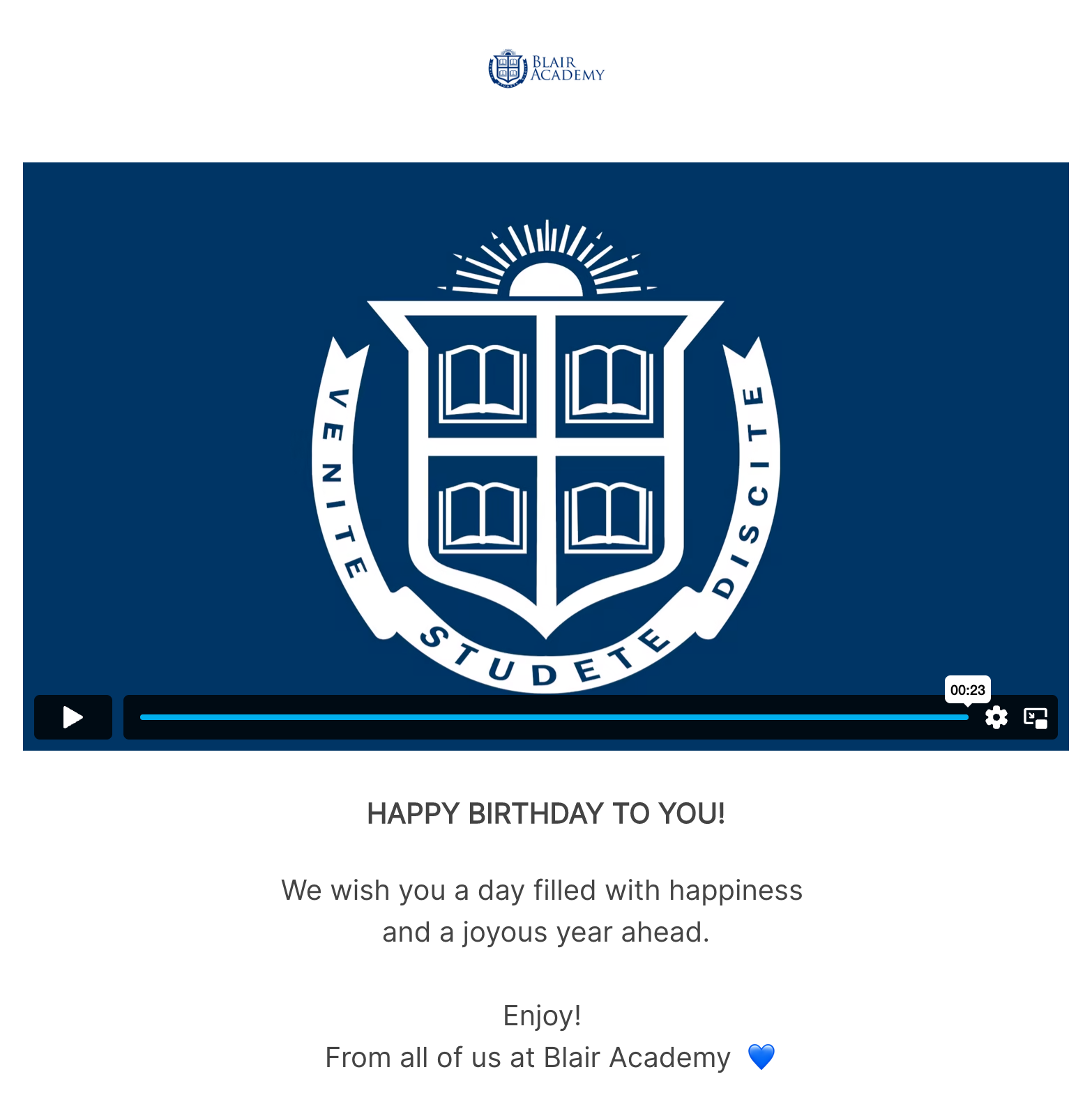 A video expressing a happy birthday greeting.