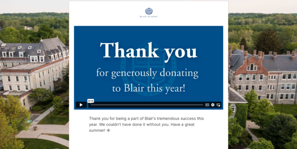 thank you video for Blair's giving day
