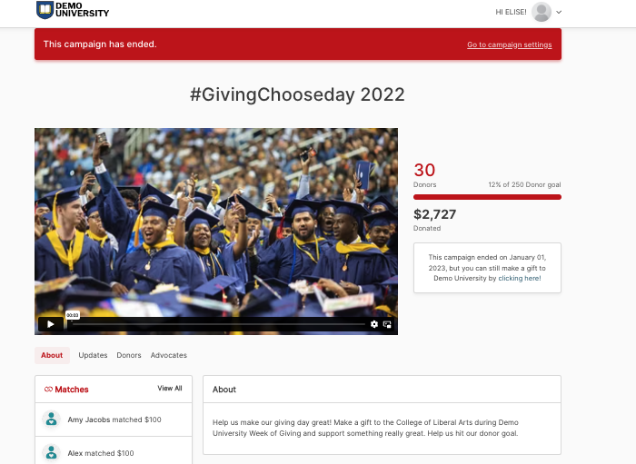 Crowdfunding Giving Day for Demo University