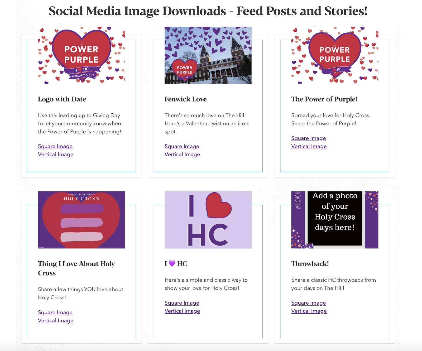 social media image template examples from Holy Cross School