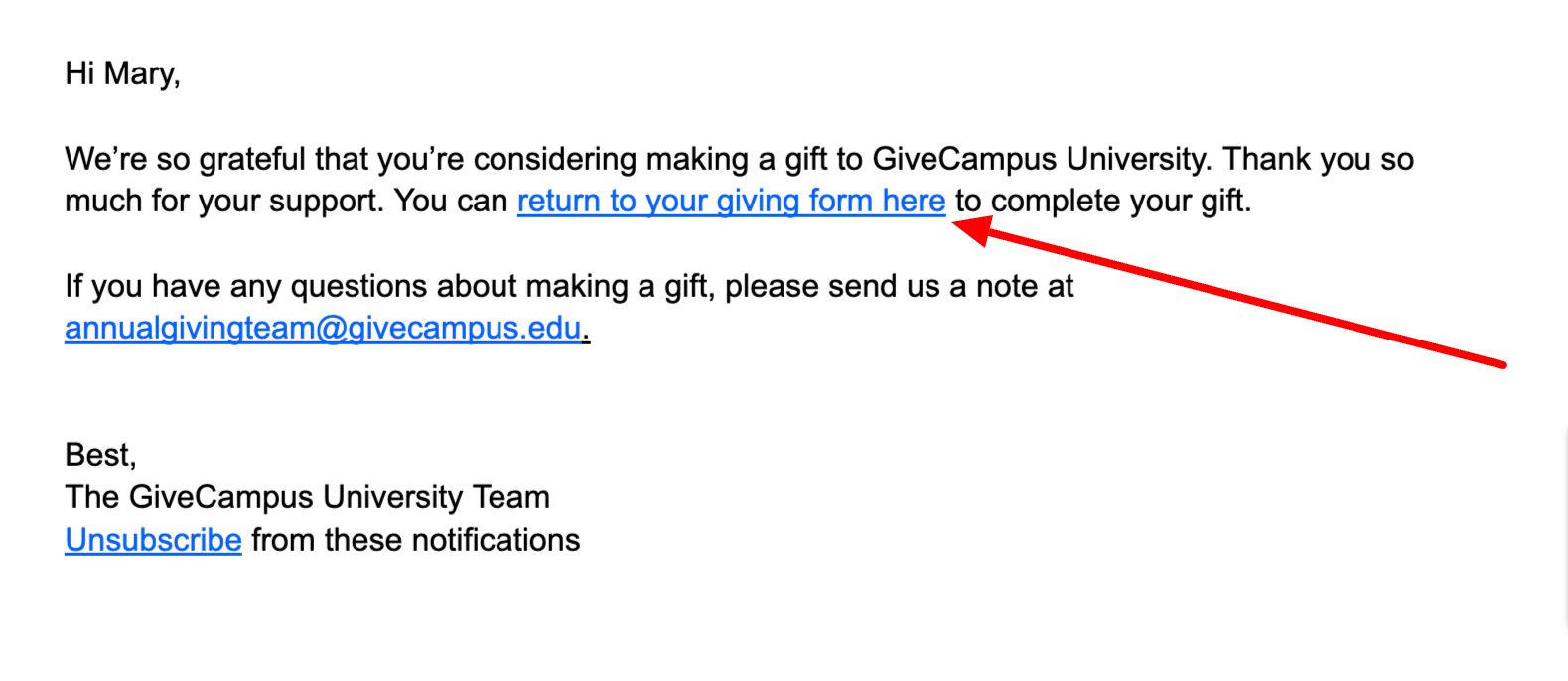 Gift Nudge template email
