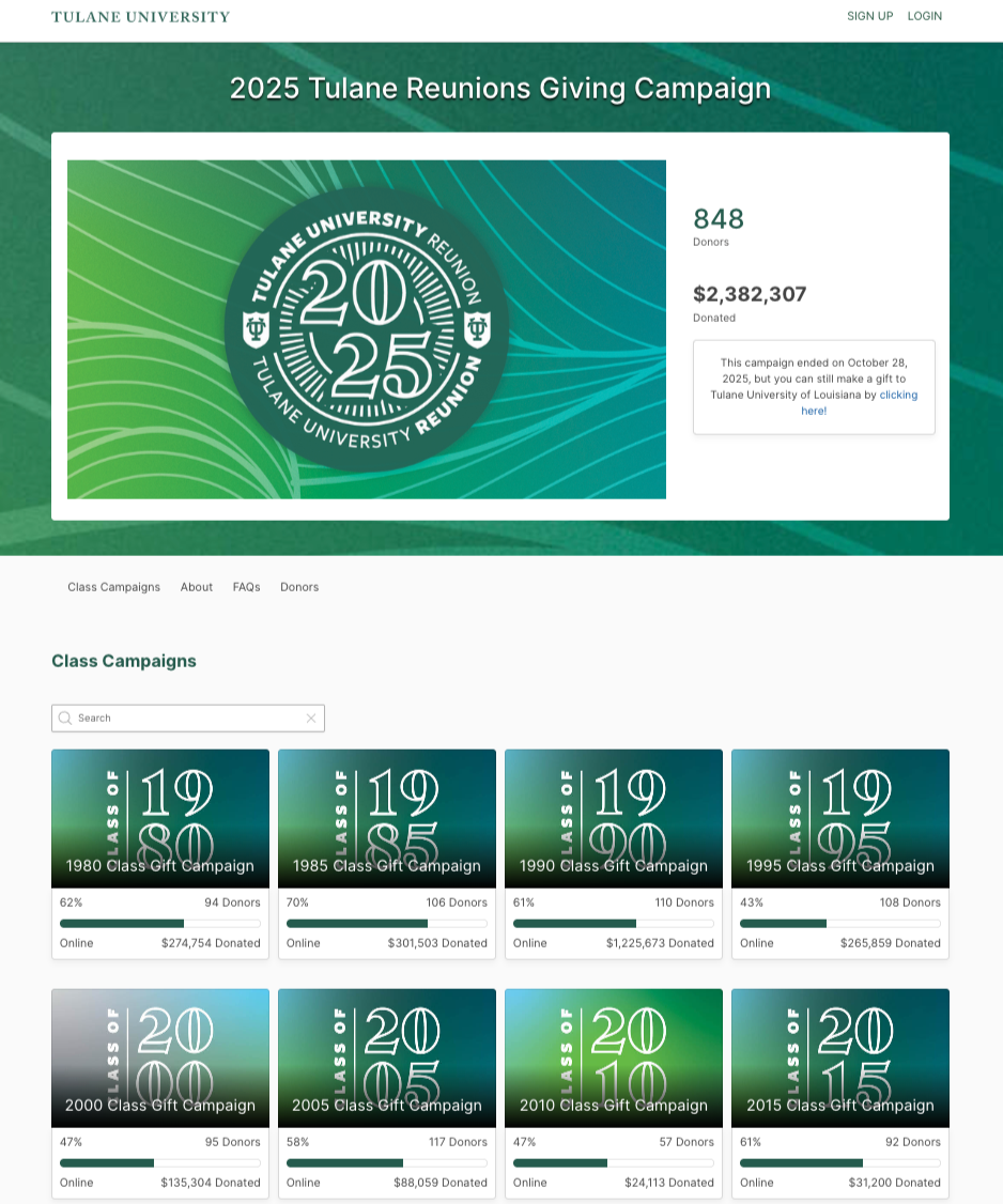 Tulane University 2025 Reunion Campaign