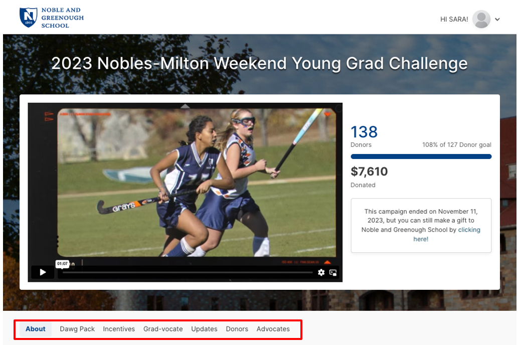 Nobles Young Grad Challenge Campaign Page
