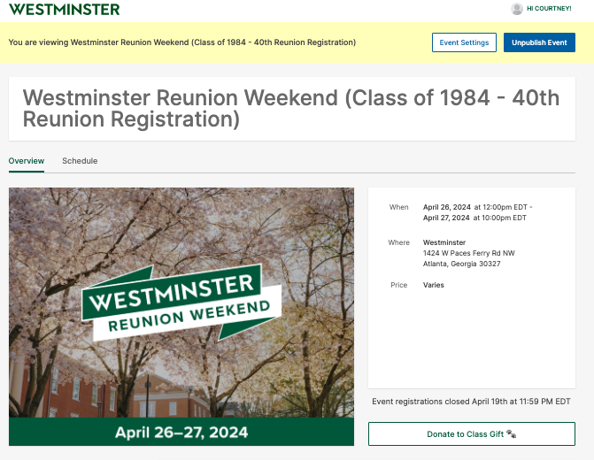 Westiminster Reunion Registration Page