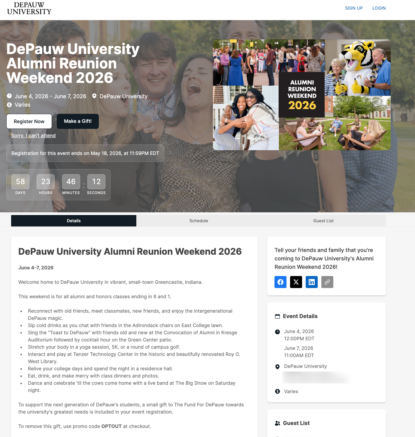 DePauw University Alumni Weekend 2026