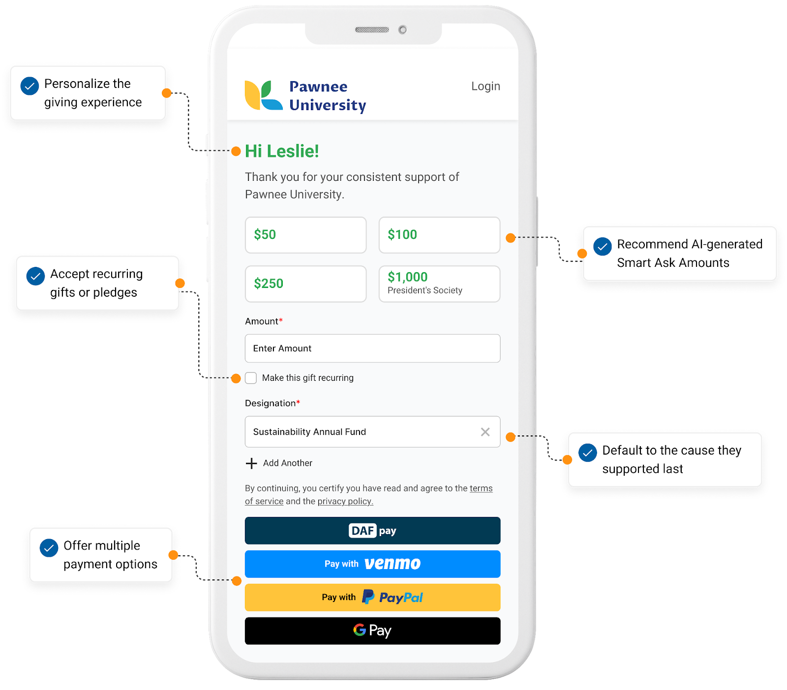 GiveCampus mobile giving form