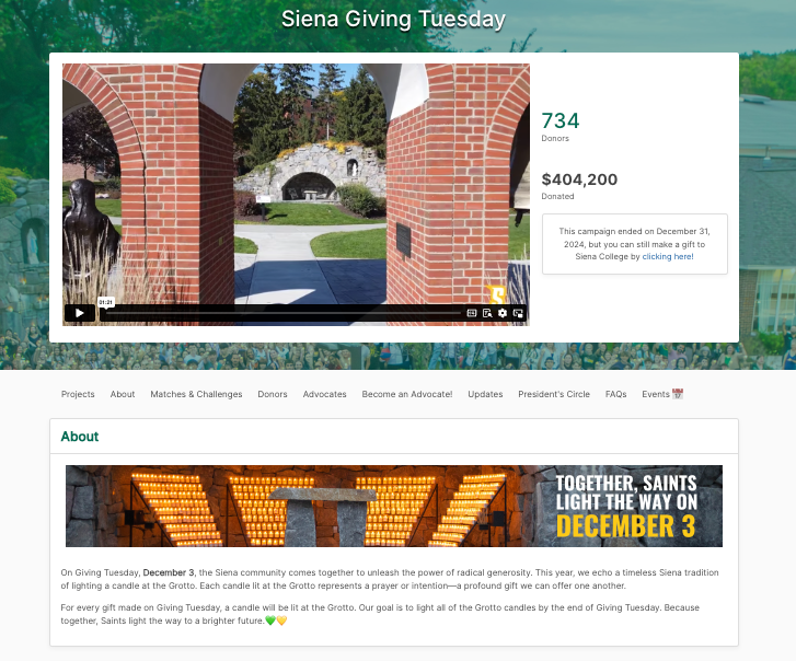 Siena College Giving Tuesday Campaign