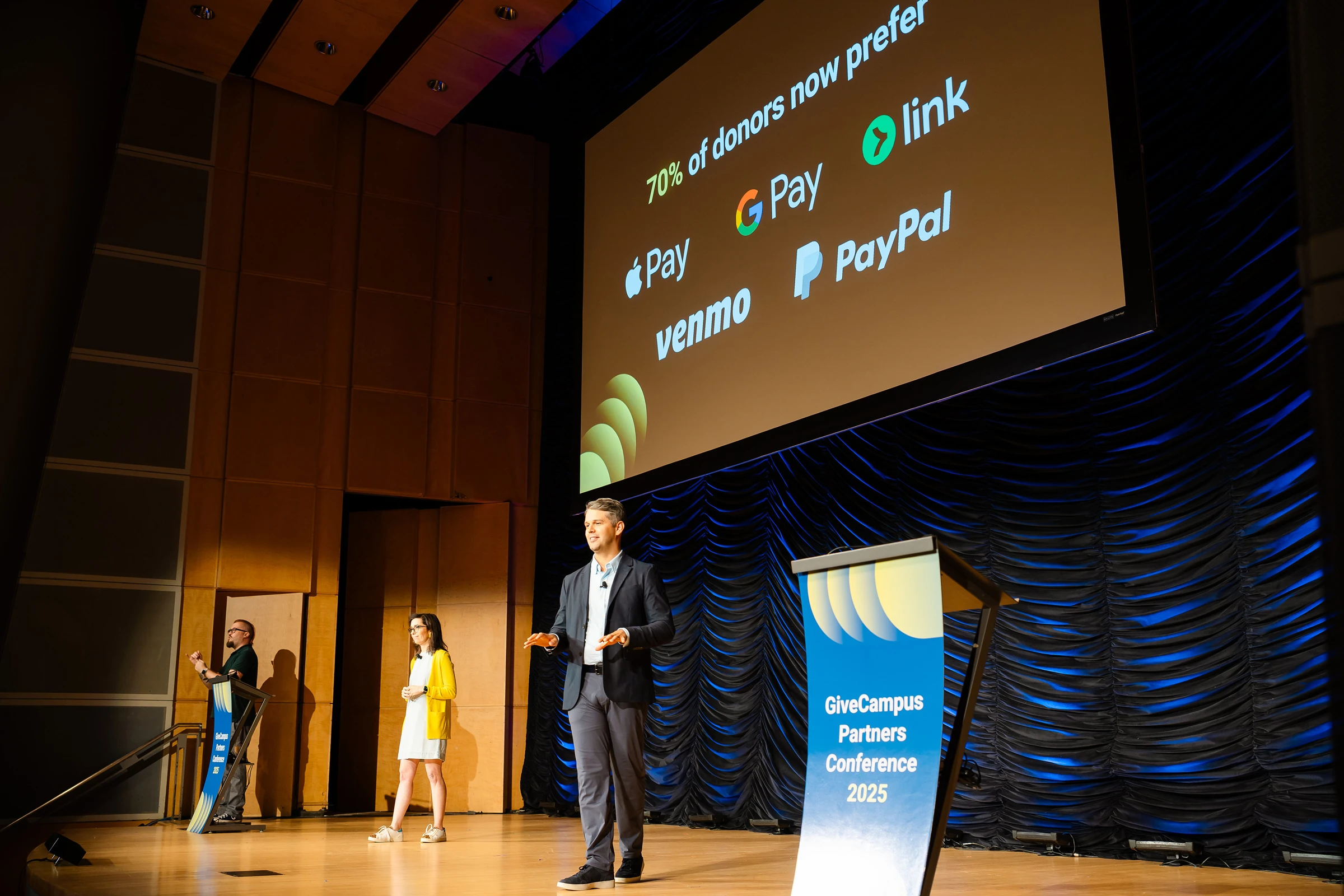 Head of Product Jennn Schilling and CEO Kestrel Linder presenting the Product Plenary on the main stage at GCPC 2025.