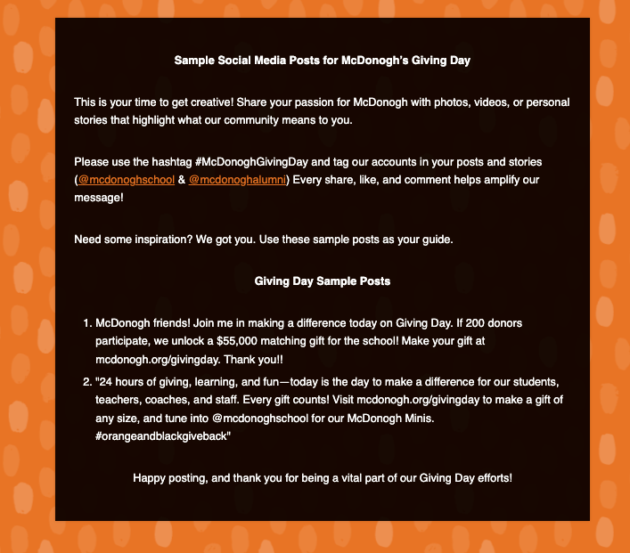 Sample Social Media Posts for McDonogh's Giving Day