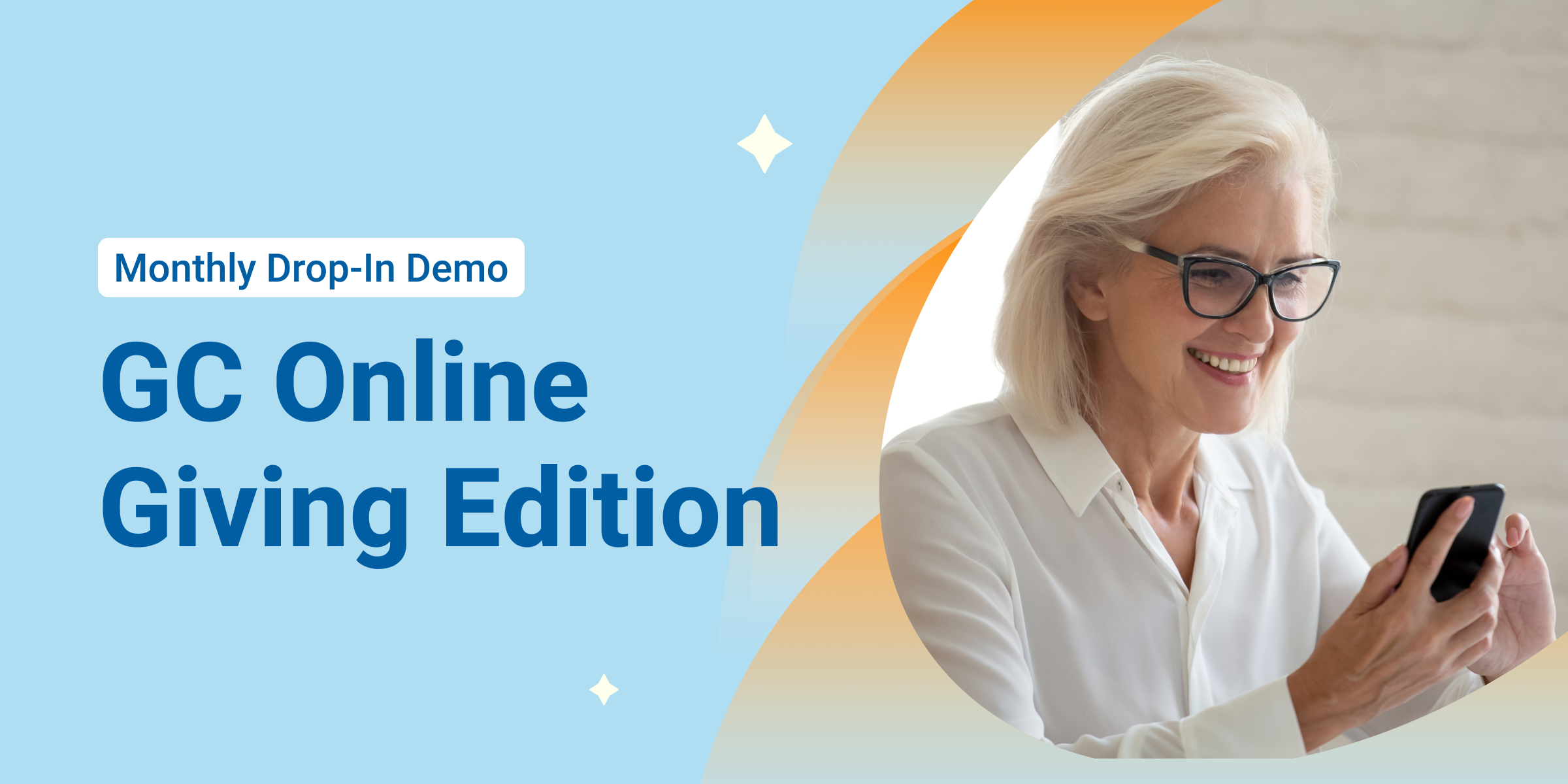 Smiling woman navigating a giving form on her mobile phone.