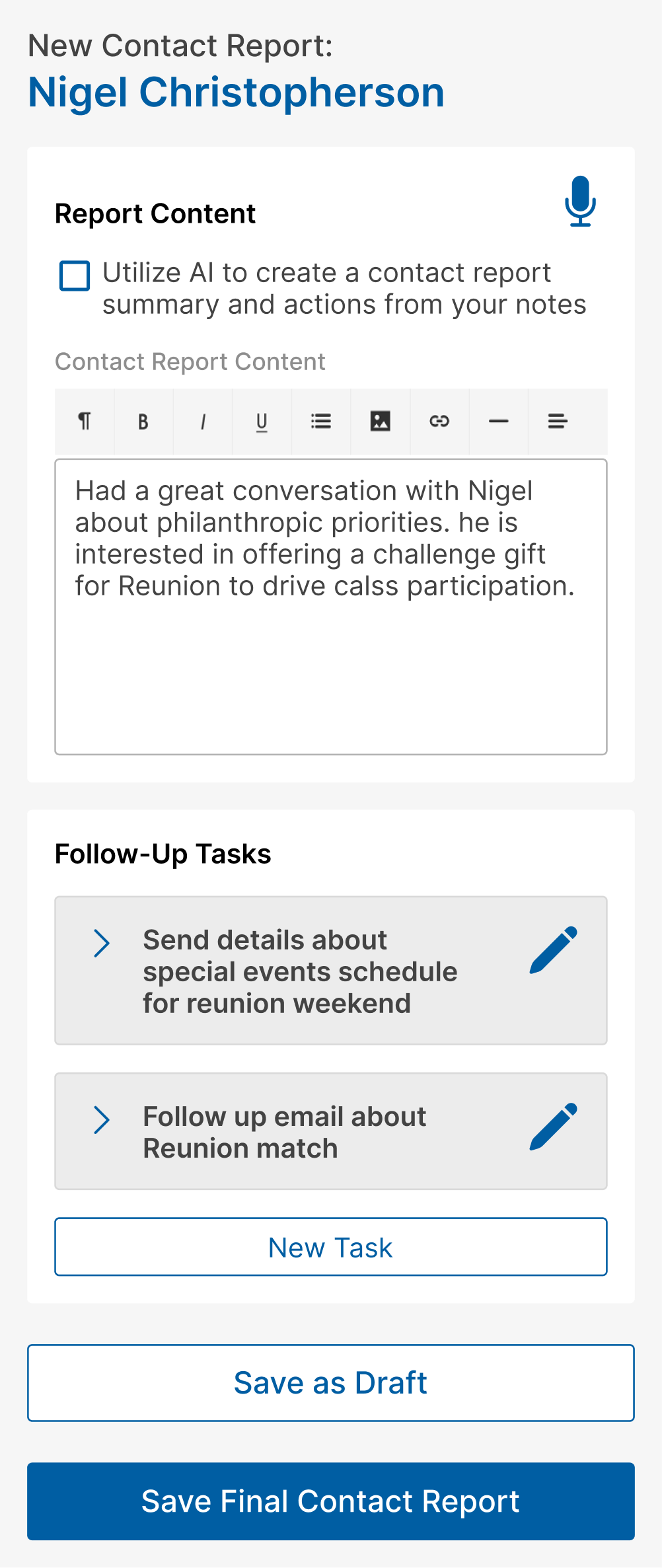 AI powered contact reports in GC GO